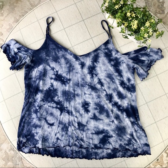 American Eagle Outfitters Tops - Cold-Shoulder Tie-Dye Spaghetti Strap Top in Navy Blue